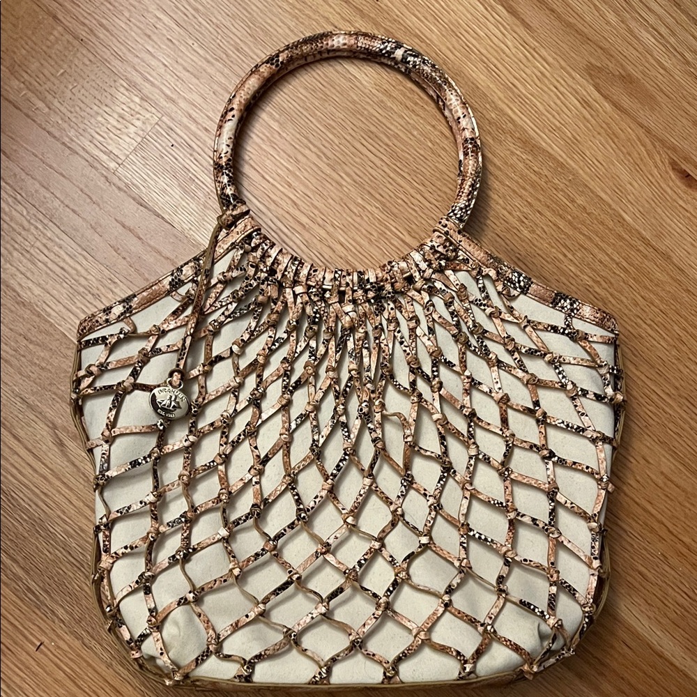 LN Brahmin Snake Embossed Leather Meloney in Bronzer Alocasia